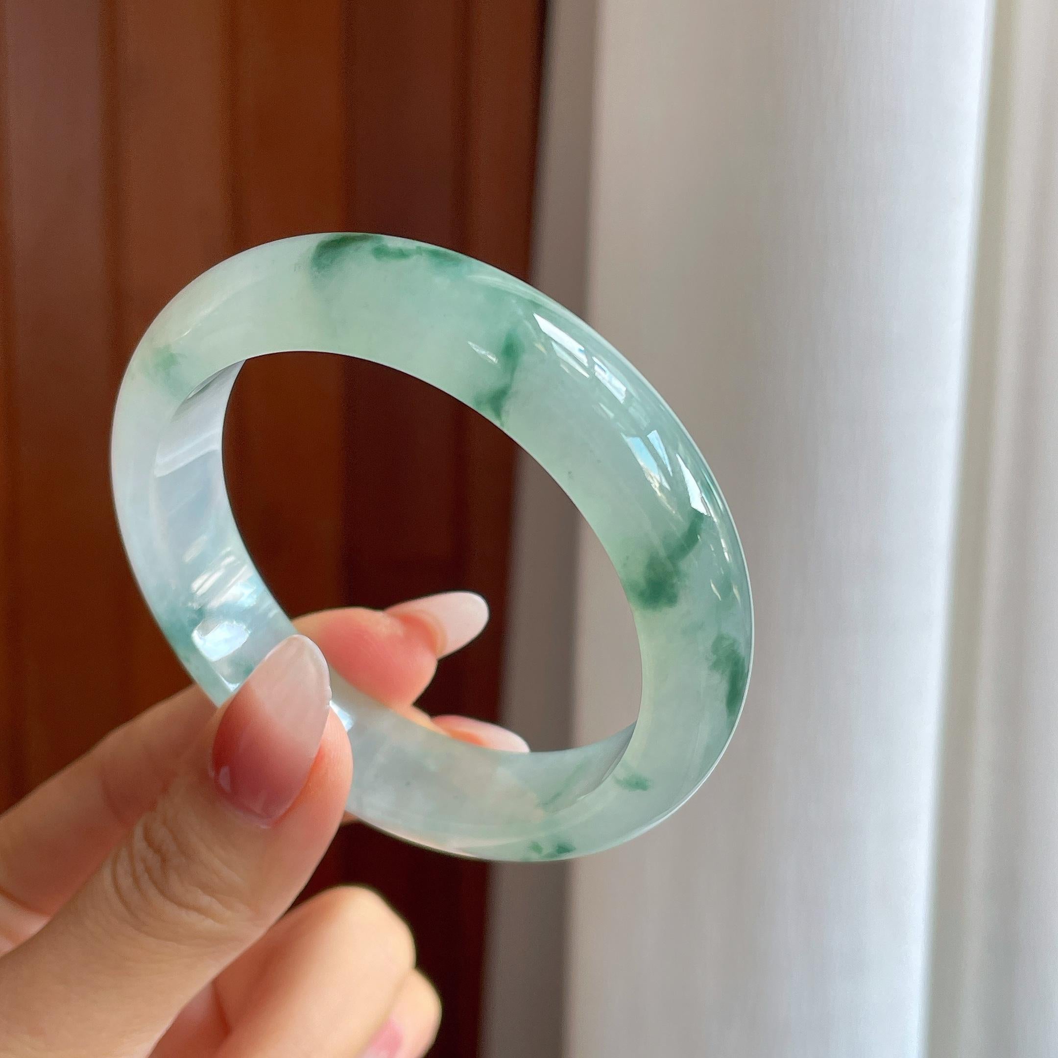 冰种飘花翡翠平安镯（55.8mm）（yc302427）