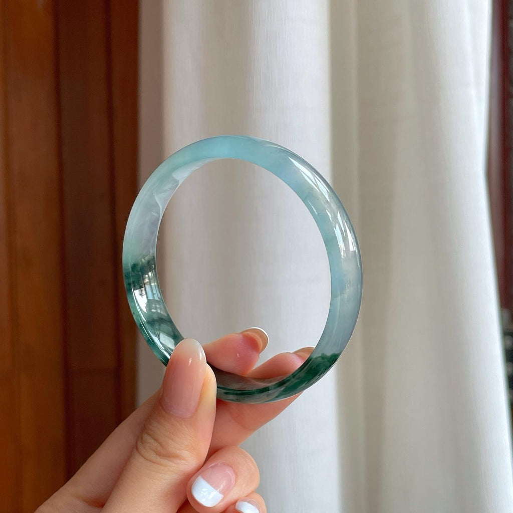 冰种半山半水翡翠平安镯（58.7mm)（yc391827）