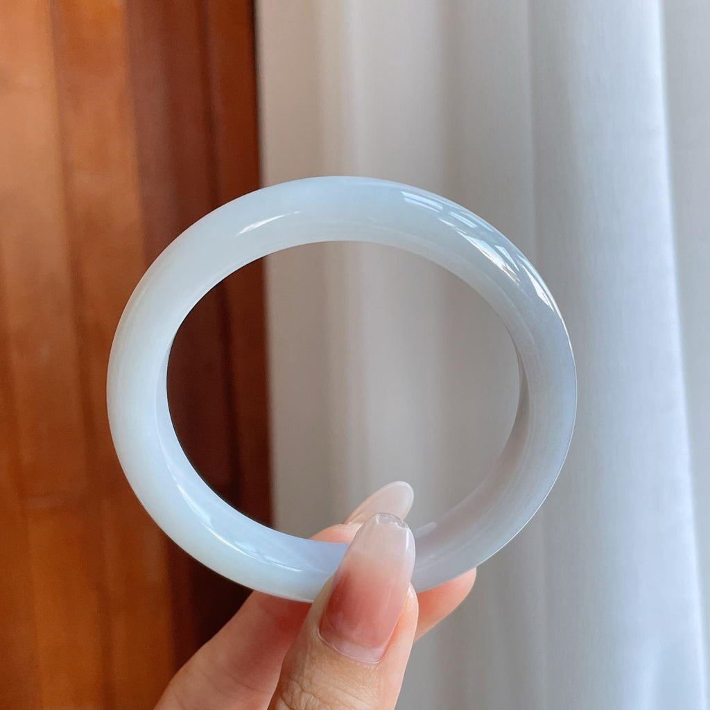 细糯冰淡底色翡翠平安镯（58mm）（yc274434）