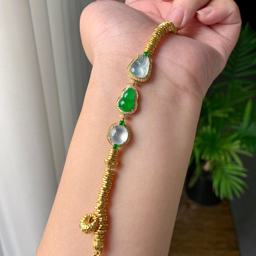 18K金钻+黄金镶糯冰种多彩盘缠手链（yc224991）