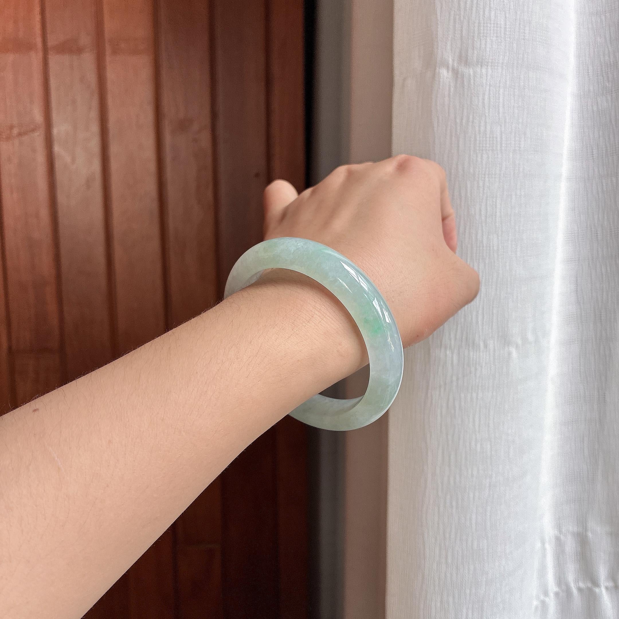 糯冰飘花正圈平安镯 56圈 天然缅甸Ａ货翡翠（yc494730）