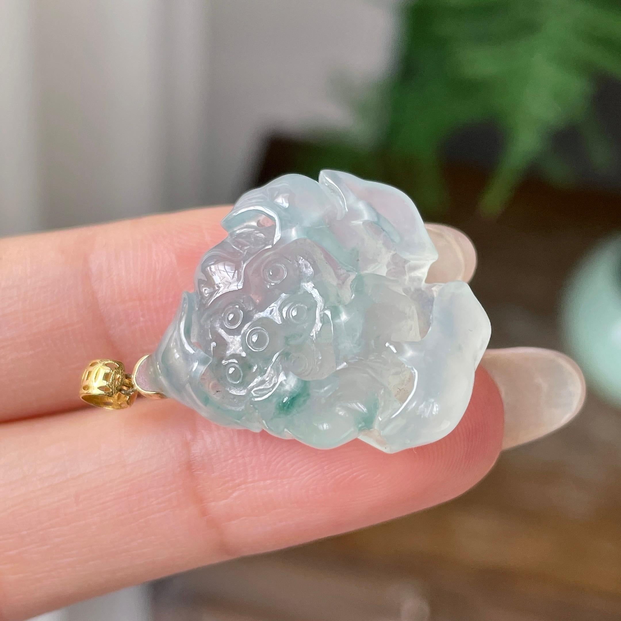 18k金镶冰种飘花荷花吊坠   天然缅甸A货翡翠（yc352954）