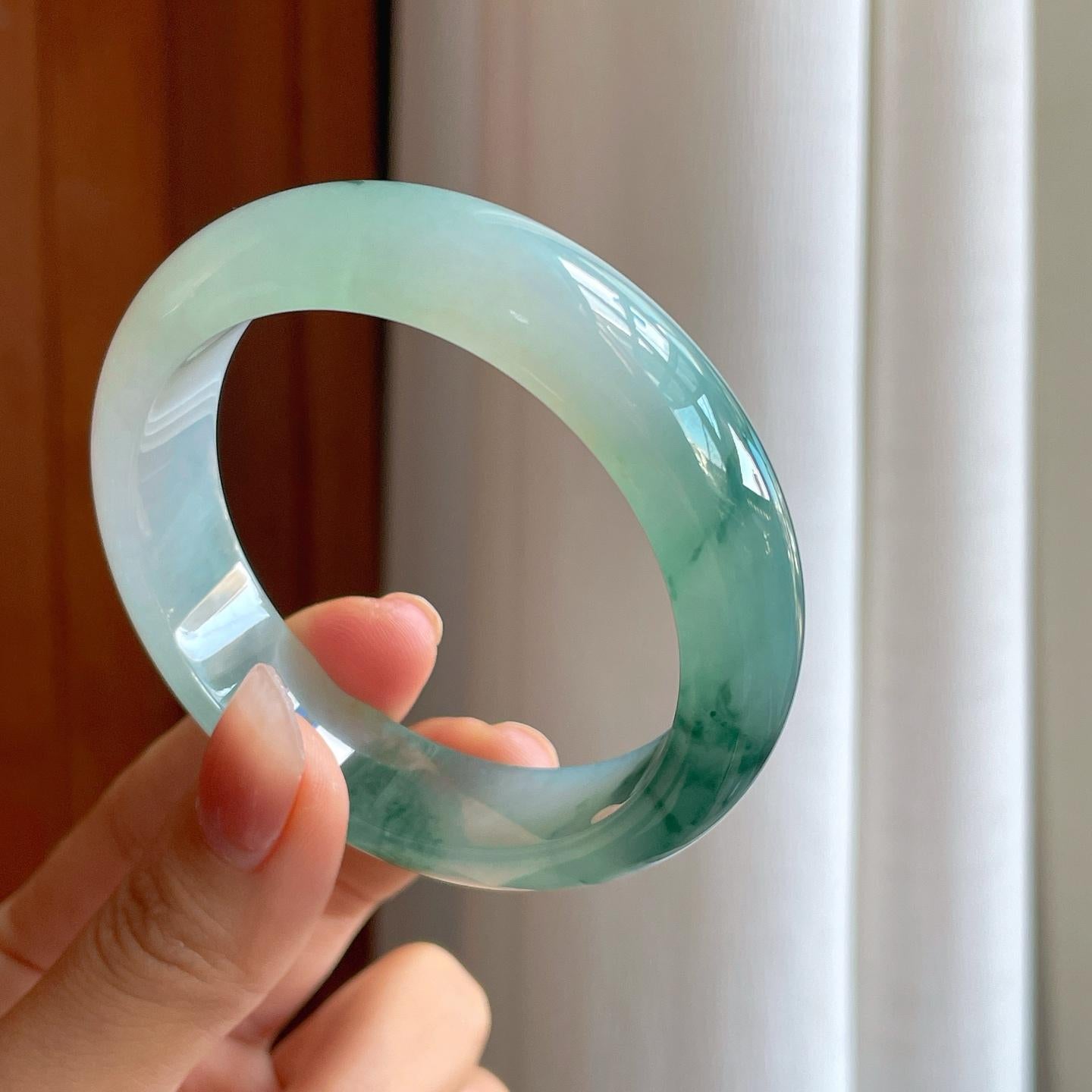 冰种飘花翡翠平安镯（56.7mm)（yc313032）