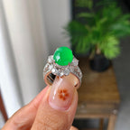 18k金钻镶冰种满绿蛋面戒指（两用款）（yc257225）