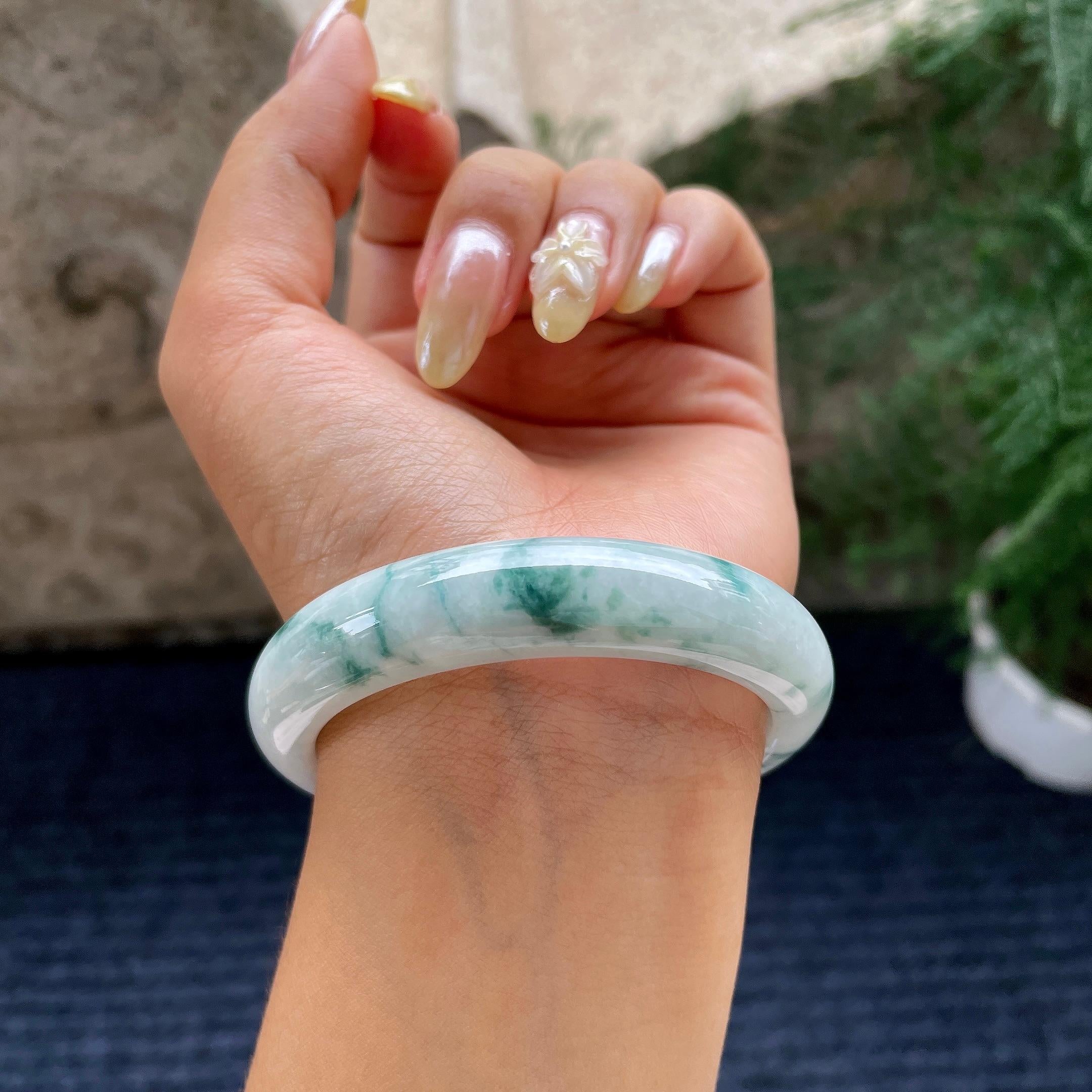 细糯种飘花正圈平安镯57圈 天然缅甸A货翡翠（yc464067）