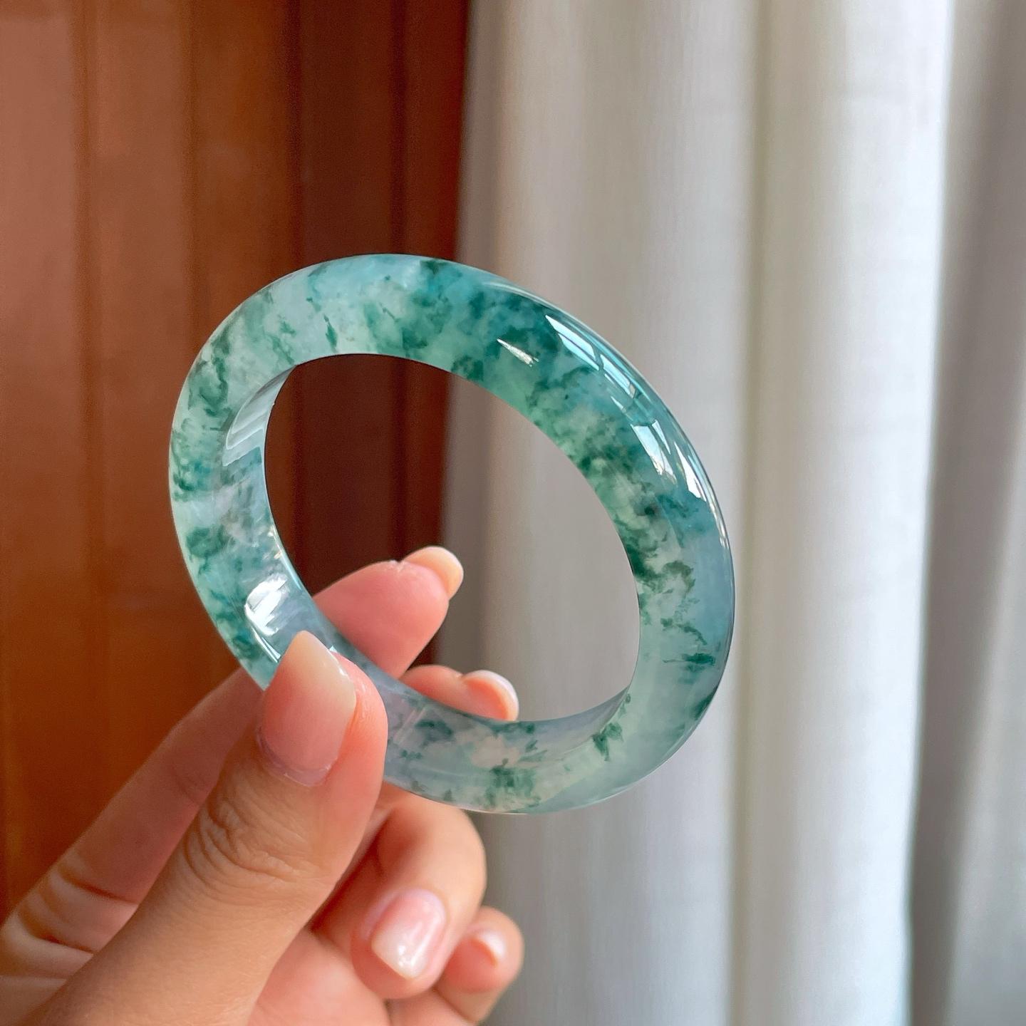 冰种飘花翡翠平安镯（54.5mm）（yc400154）