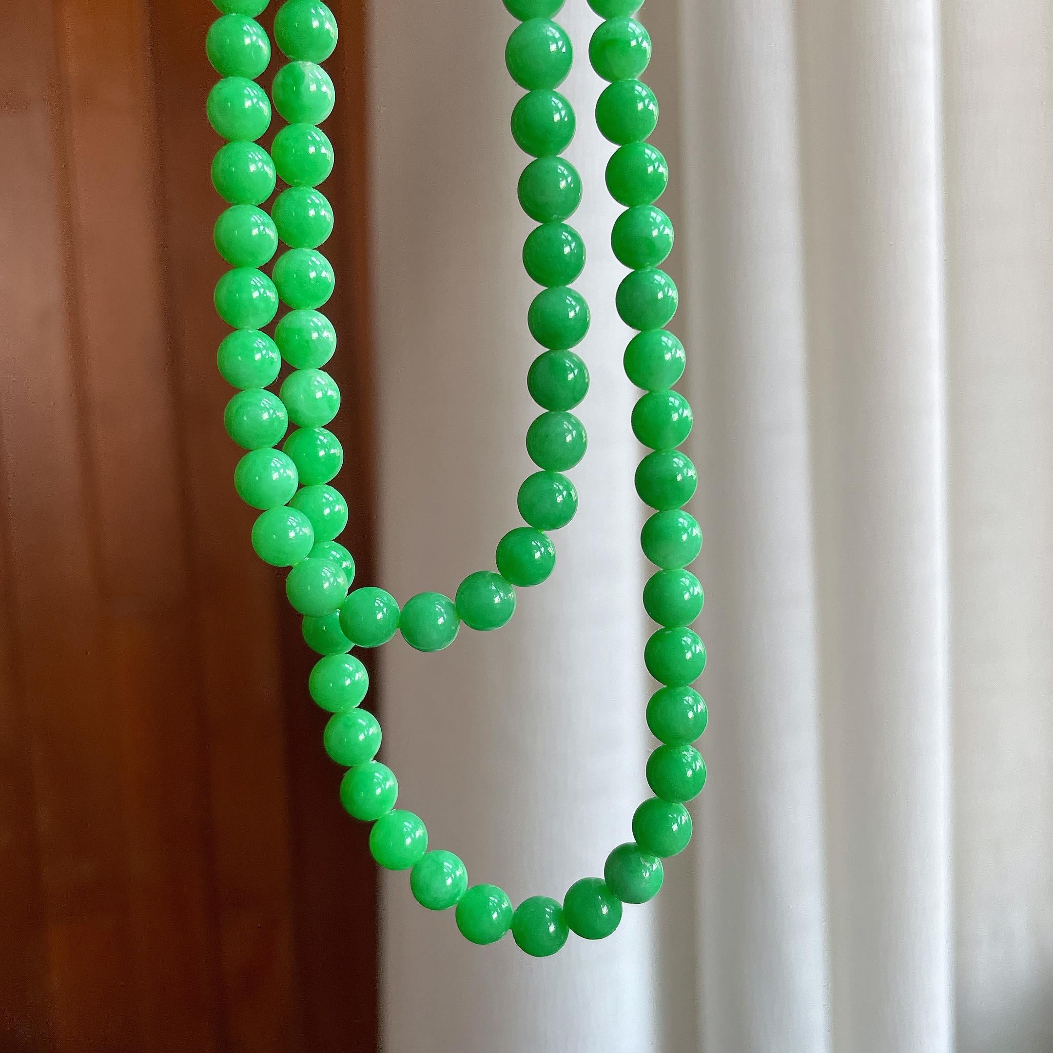 糯冰阳绿翡翠珠串项链（yc363636）