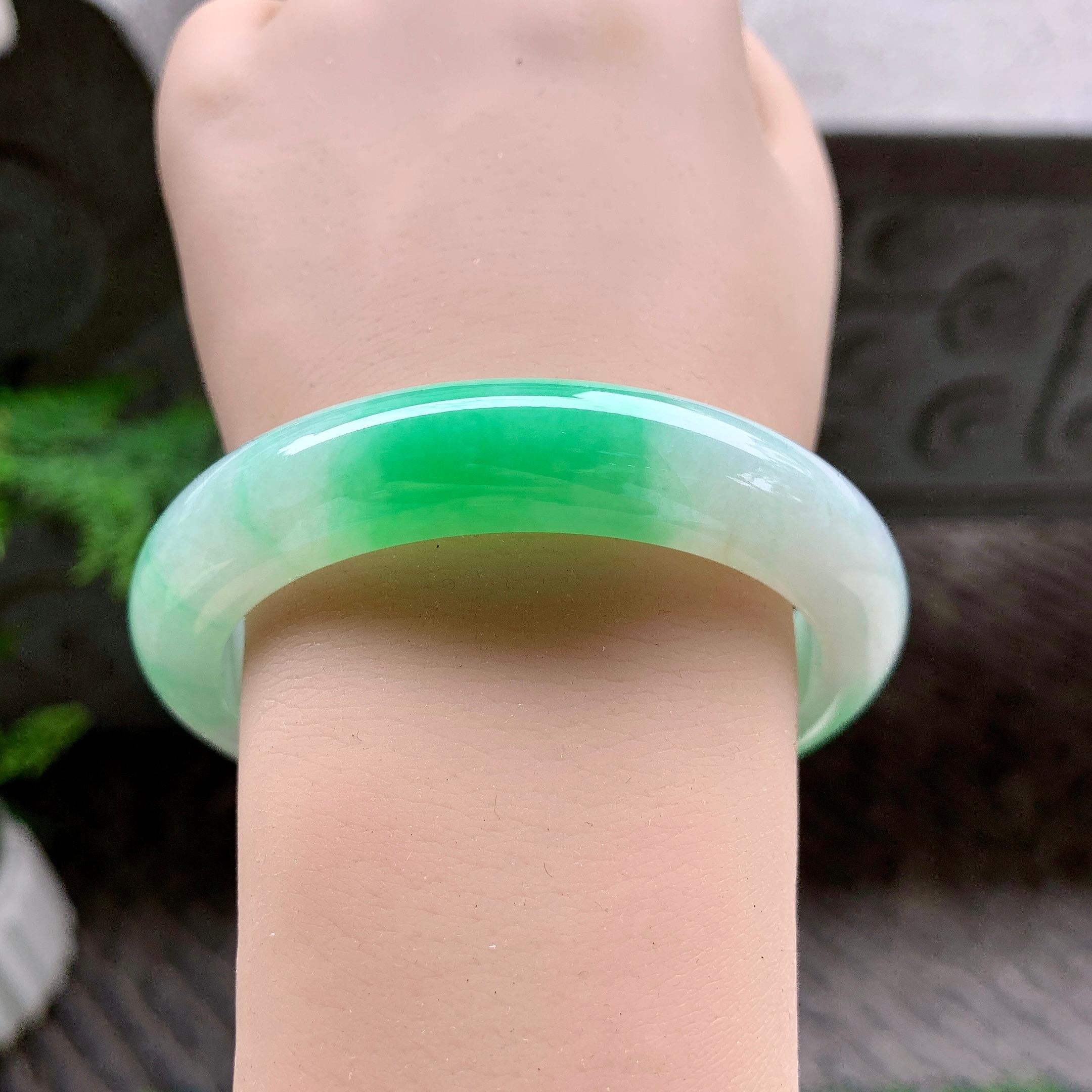 细糯种白底青平安镯（58.2mm）（yc254098）