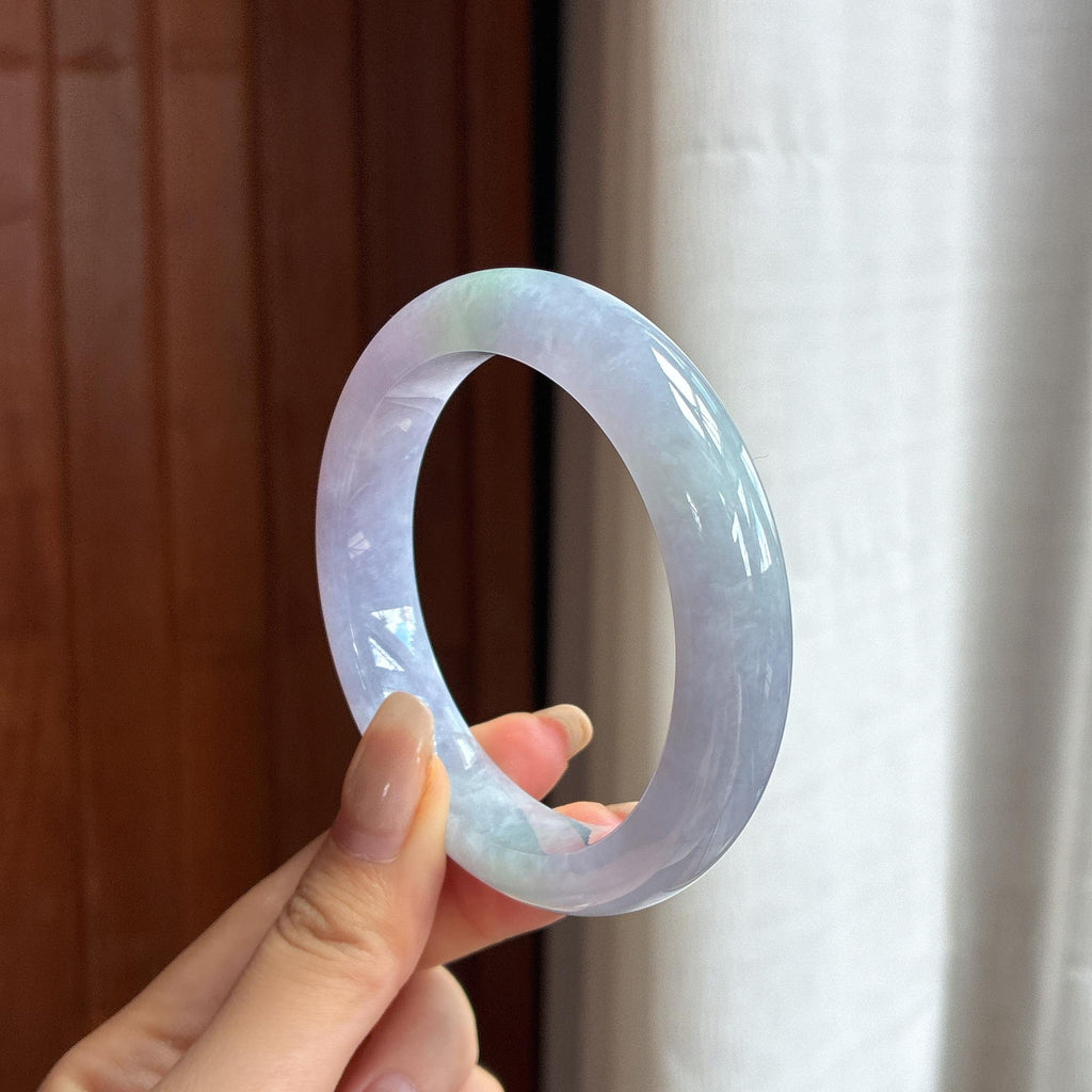 大圈口 细糯种春带彩正圈平安镯 58圈 天然缅甸A货翡翠（yc455113）