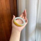 糯冰带黄翡翡翠平安镯（55mm）（yc278196）