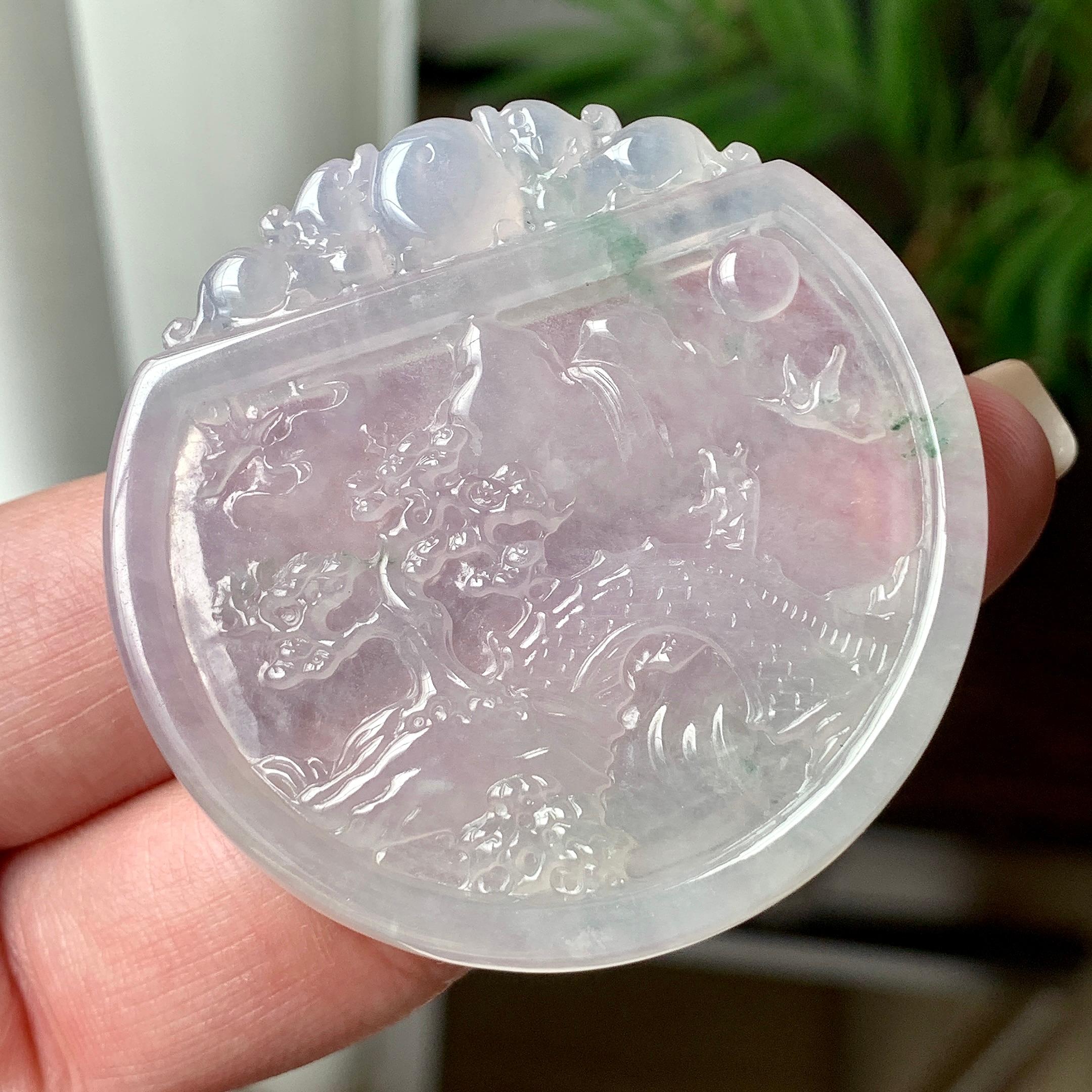 糯冰种飘花山水牌挂件  天然缅甸A货翡翠（yc447386）