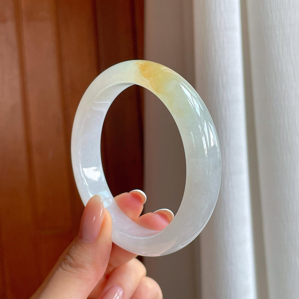 冰种飘黄翡翠平安镯（59.5mm)（yc376756）