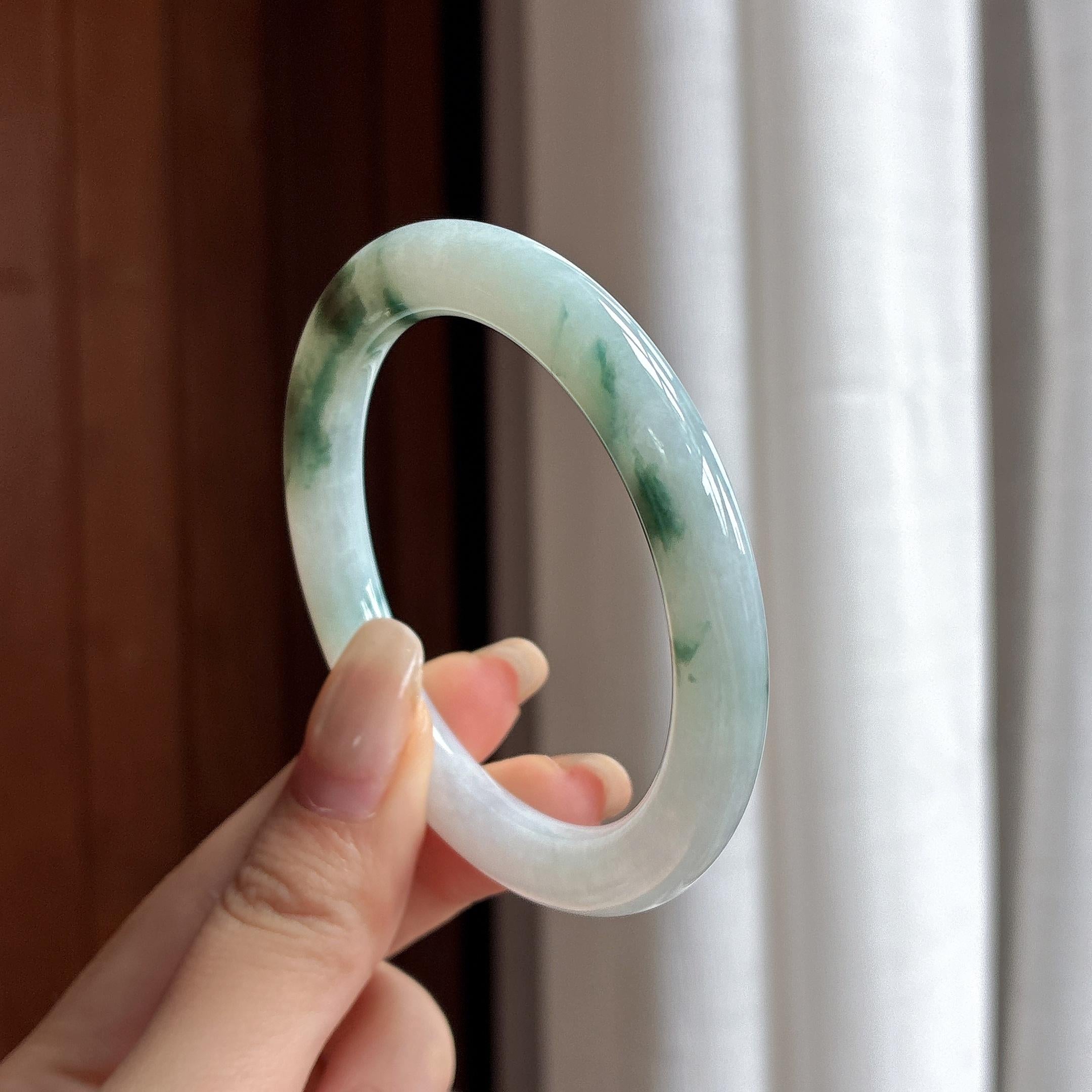 细糯种飘花圆条手镯 52圈 天然缅甸A货翡翠（yc461658）