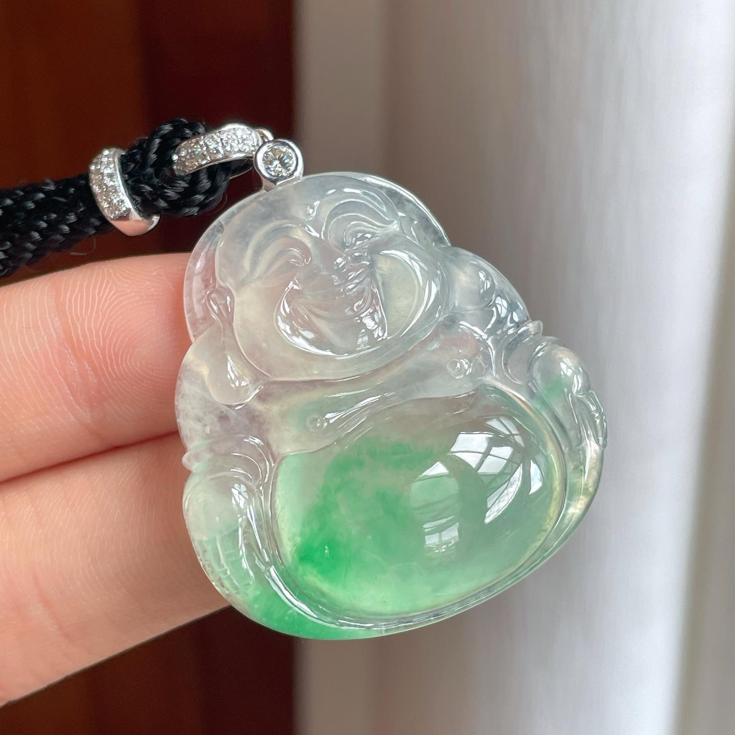 18k金扣冰种带色翡翠佛公（yc254040）