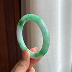 糯冰带色翡翠圆条手镯 54圈（yc429050）