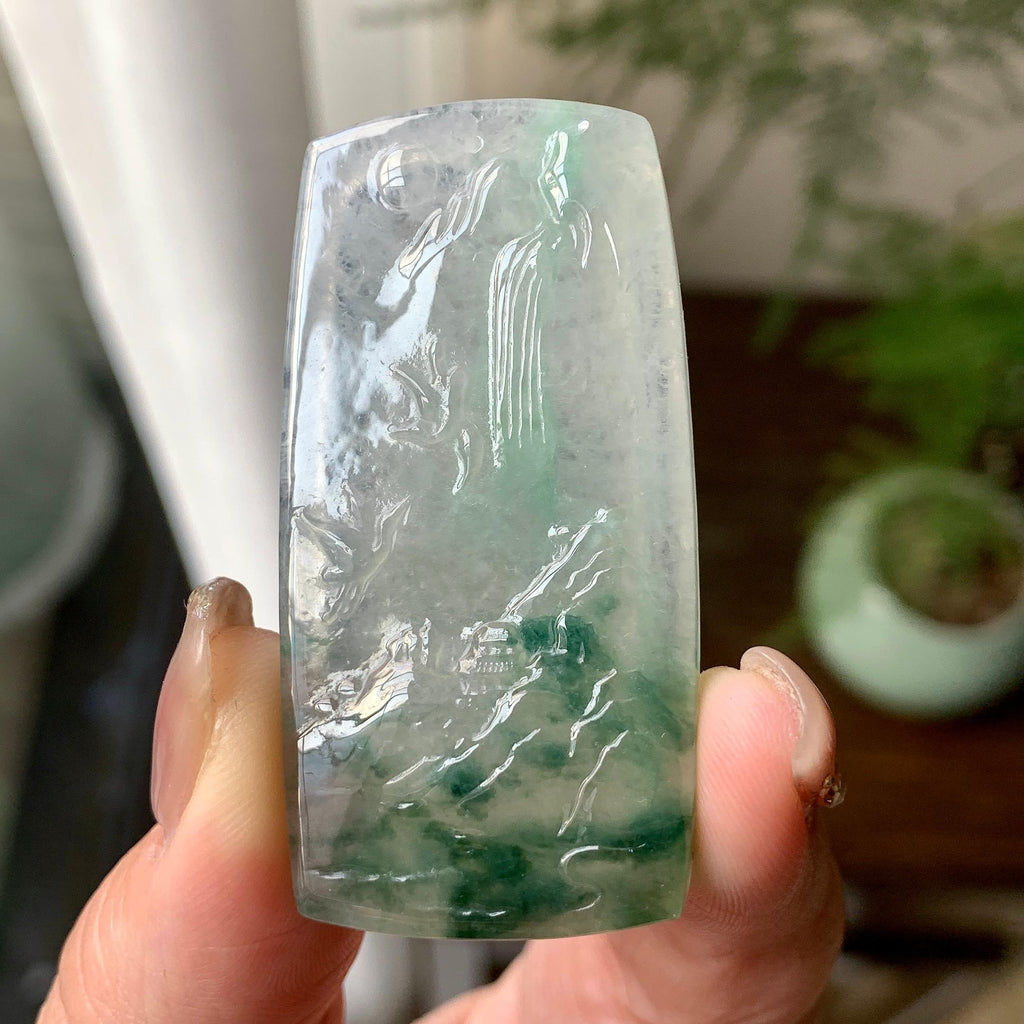 糯冰种飘花山水牌挂件（yc284445）