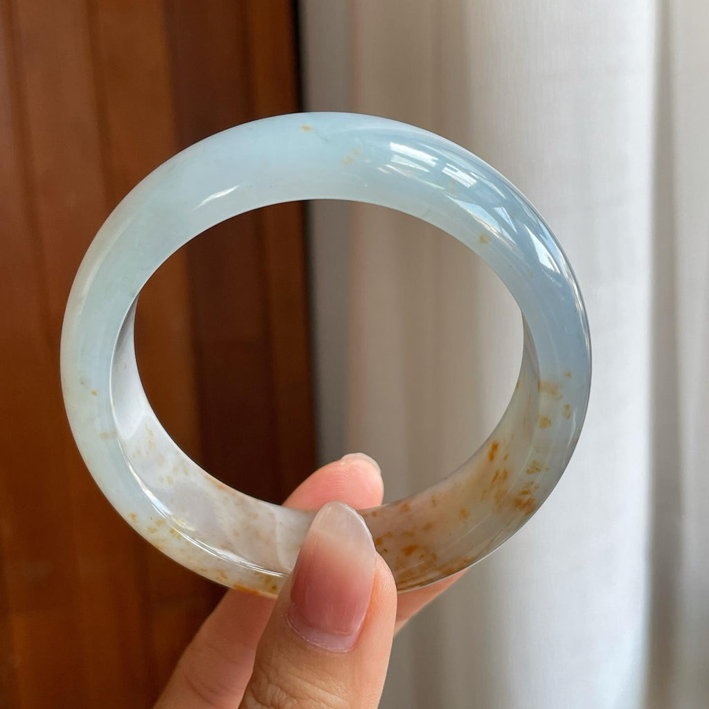 冰种飘黄翡翠宽版平安镯（59.6mm）（yc318556）