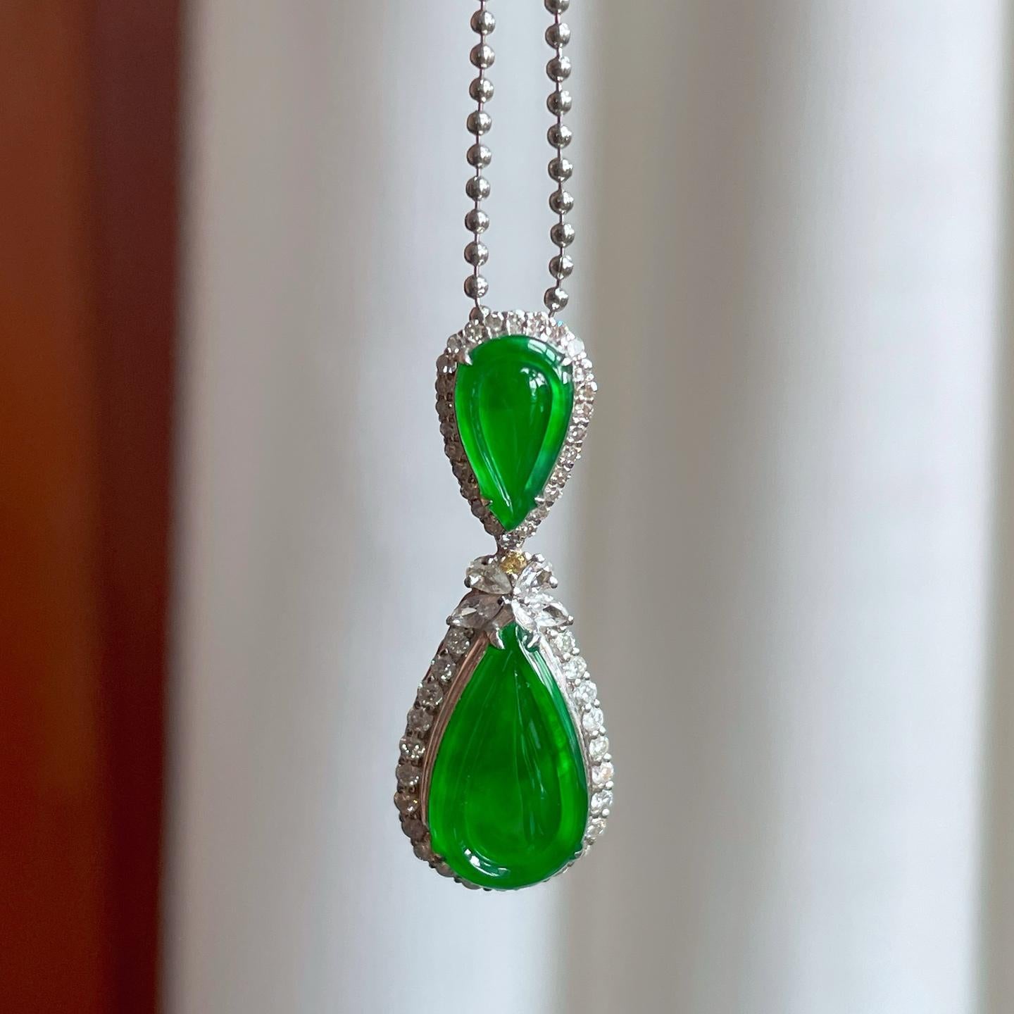 18k金镶冰种满绿翡翠水滴（yc244887）