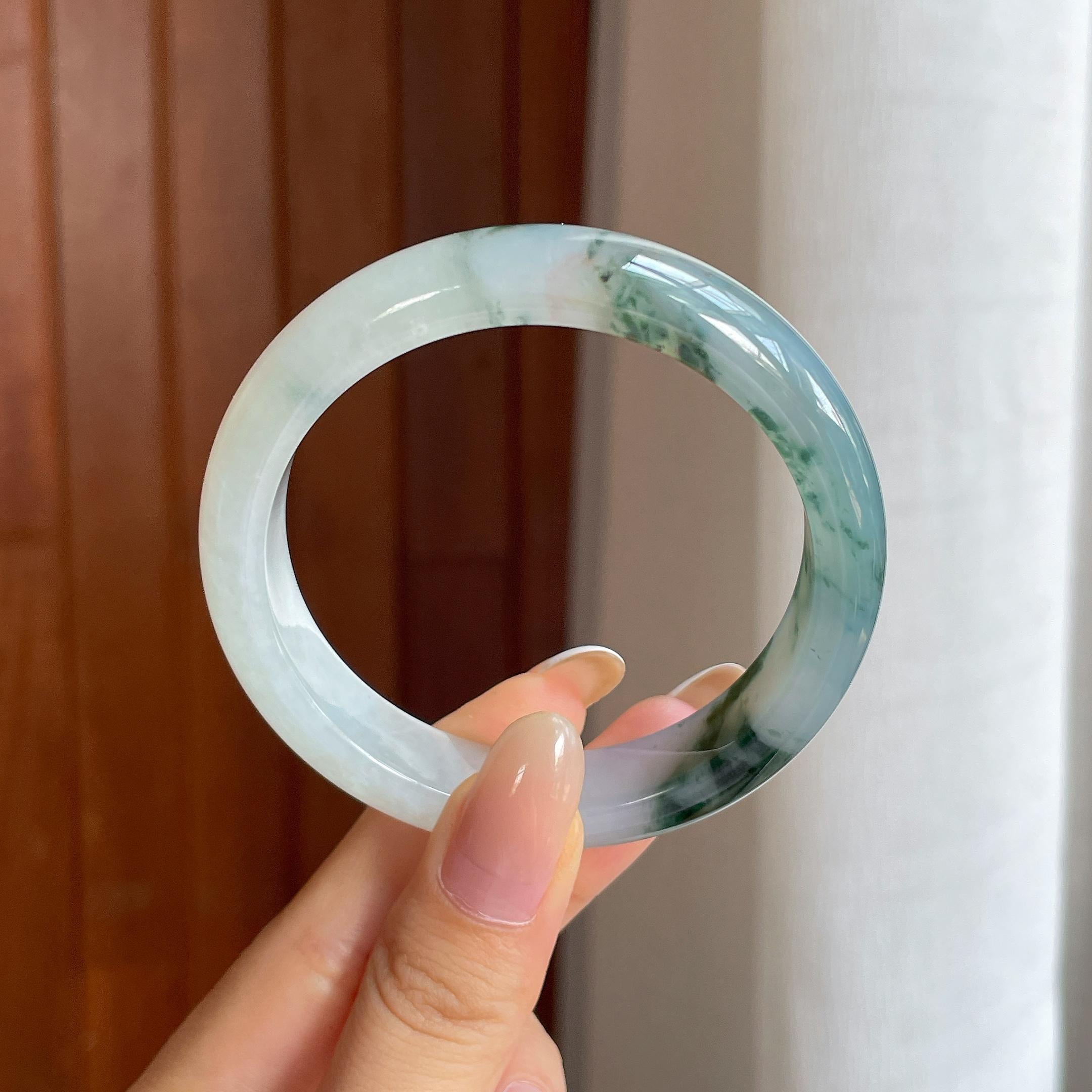 糯冰飘花翡翠平安镯（55.4mm)（yc415331）
