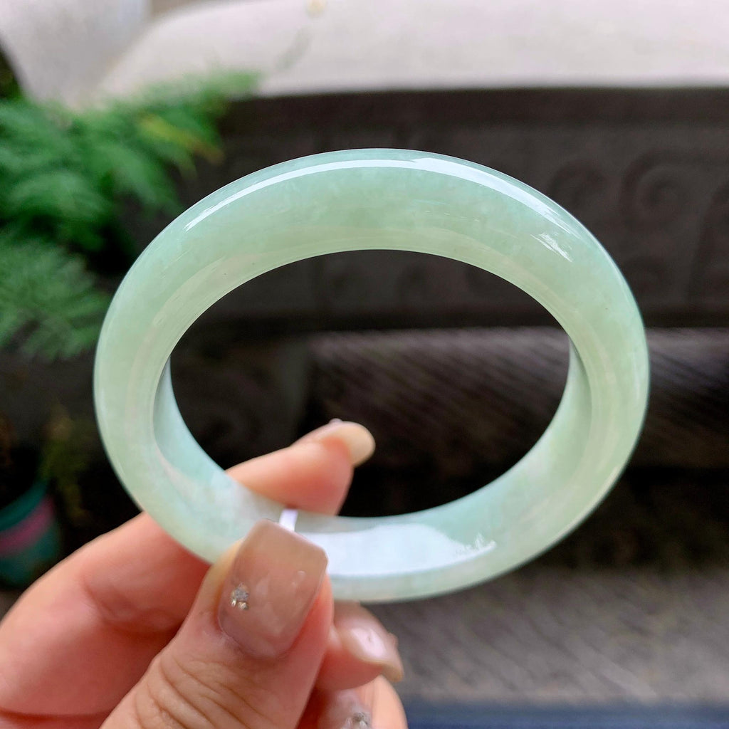 细糯种晴底洒金正圈平安镯 53圈口 天然缅甸A货翡翠（yc469515）