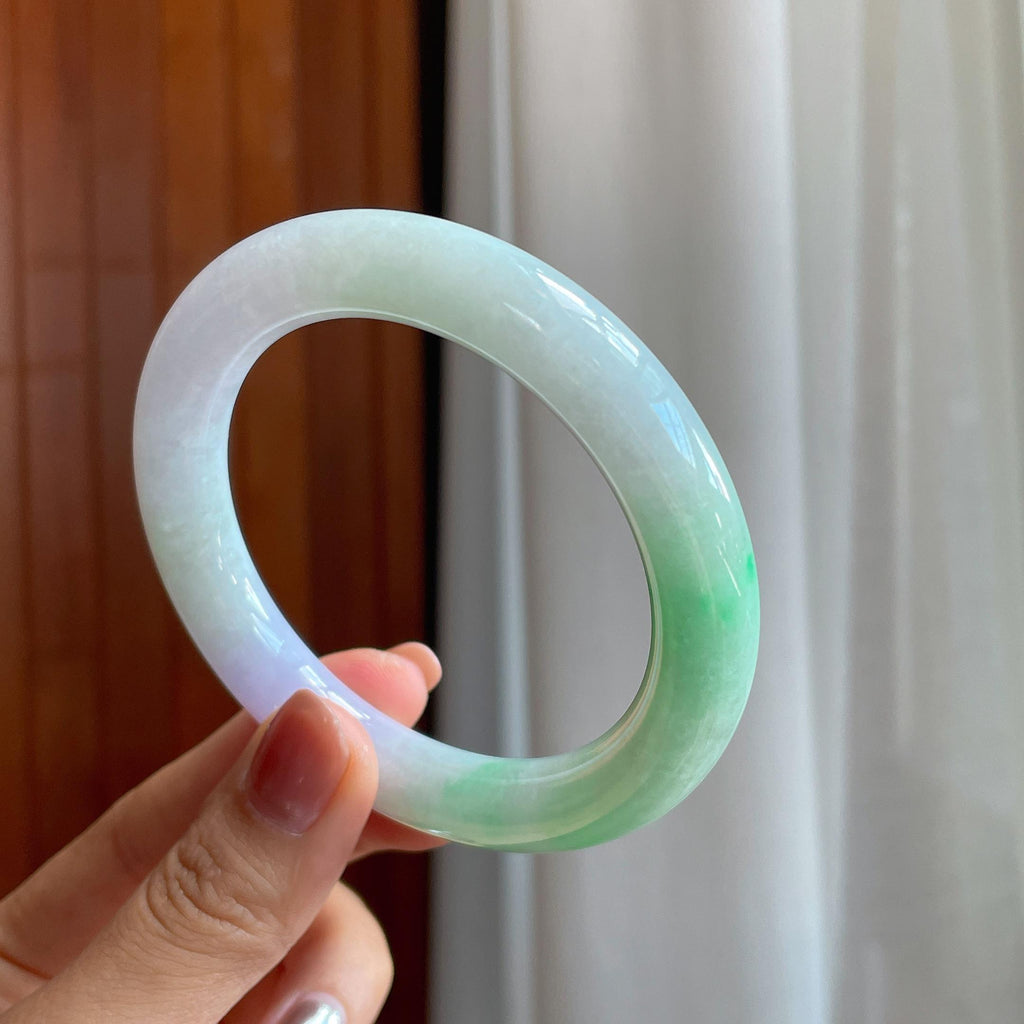 糯冰春带彩翡翠圆条手镯（57mm）（yc284627）