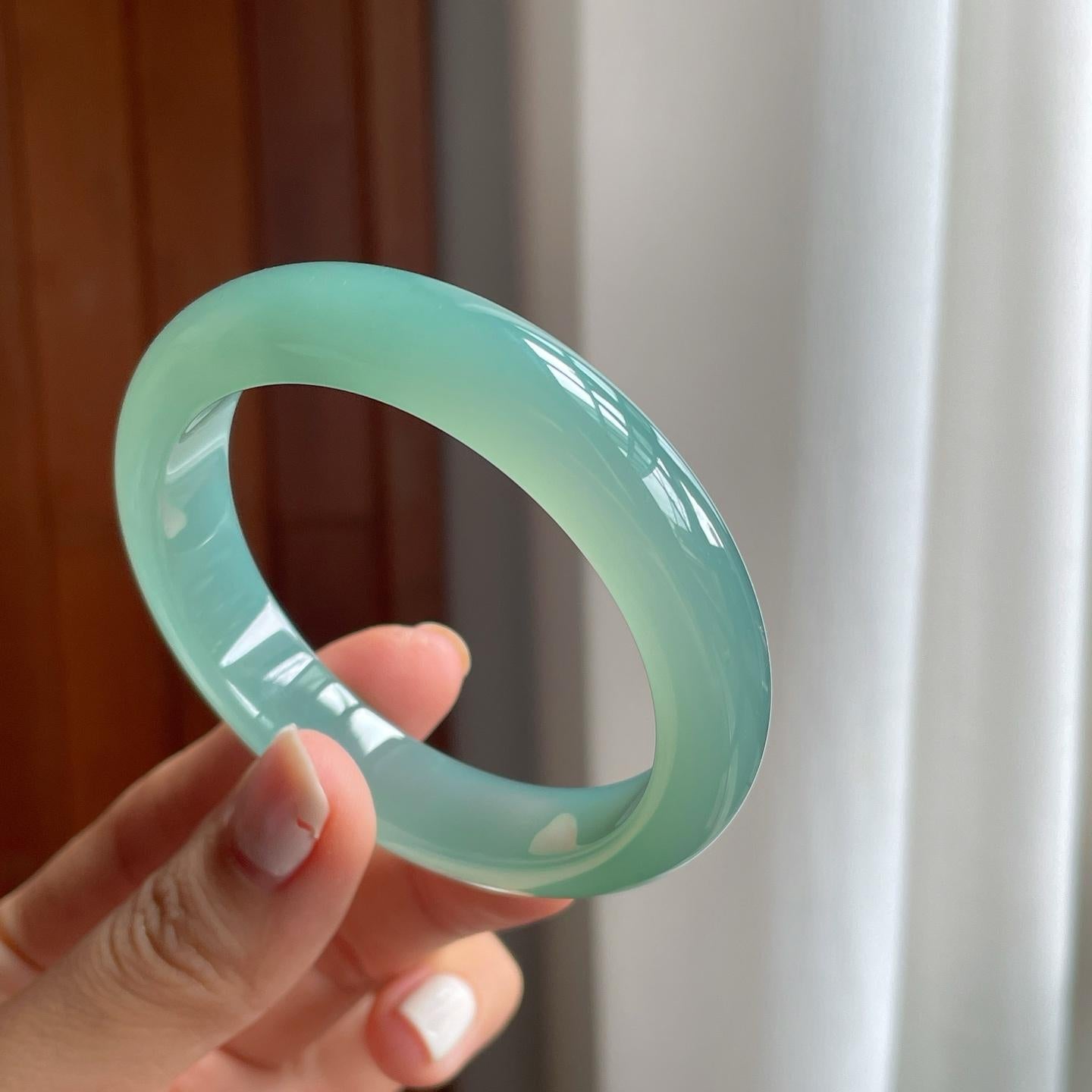 冰种蓝晴底翡翠平安镯（54.2mm）（yc257278）