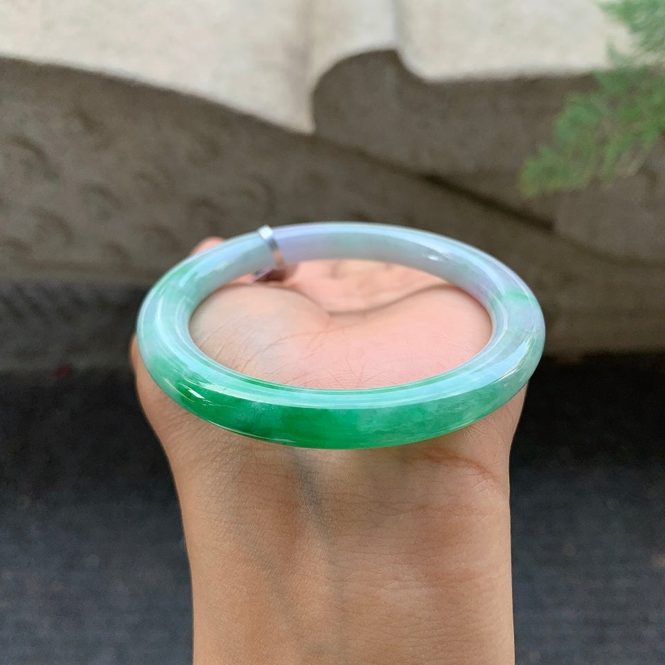 糯化春彩翡翠圆条手镯（55.4mm）（yc028524）