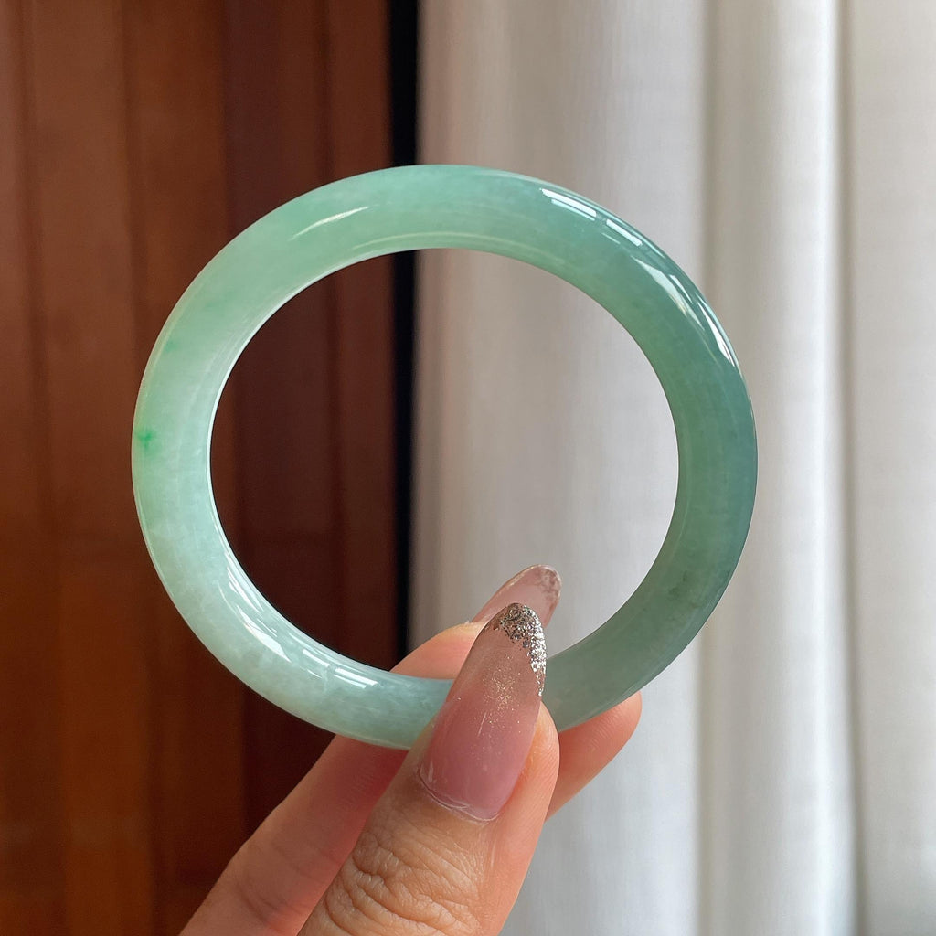 糯冰湖水绿翡翠圆条手镯（53.8mm）（yc354241）