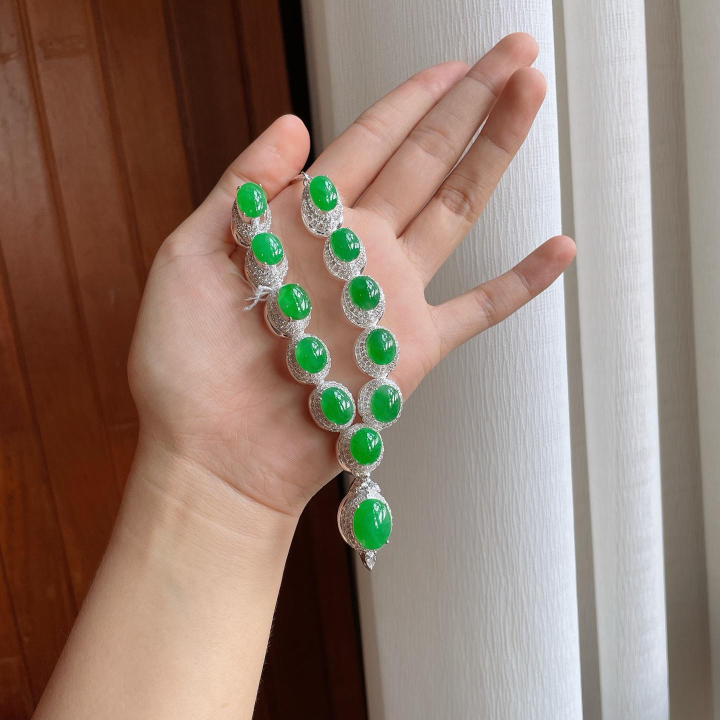 铜托糯冰满绿翡翠套链（yc251706）