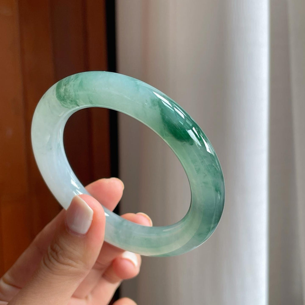 冰种飘花翡翠圆条手镯（55.8mm）（yc249168）