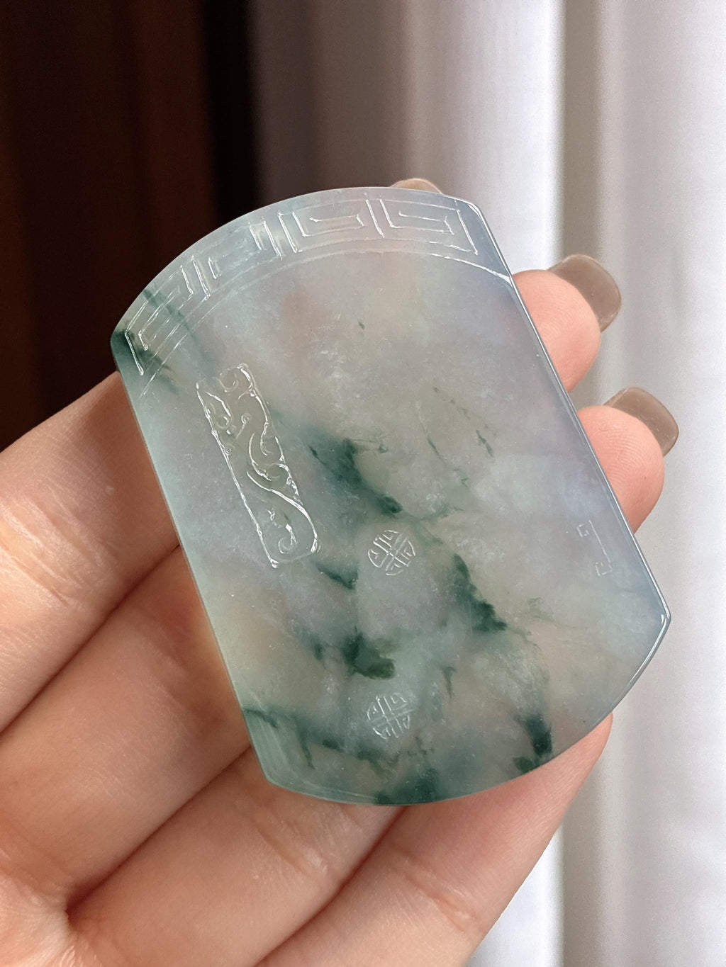 糯冰飘花无事牌挂件 天然缅甸A货翡翠（yc465641）