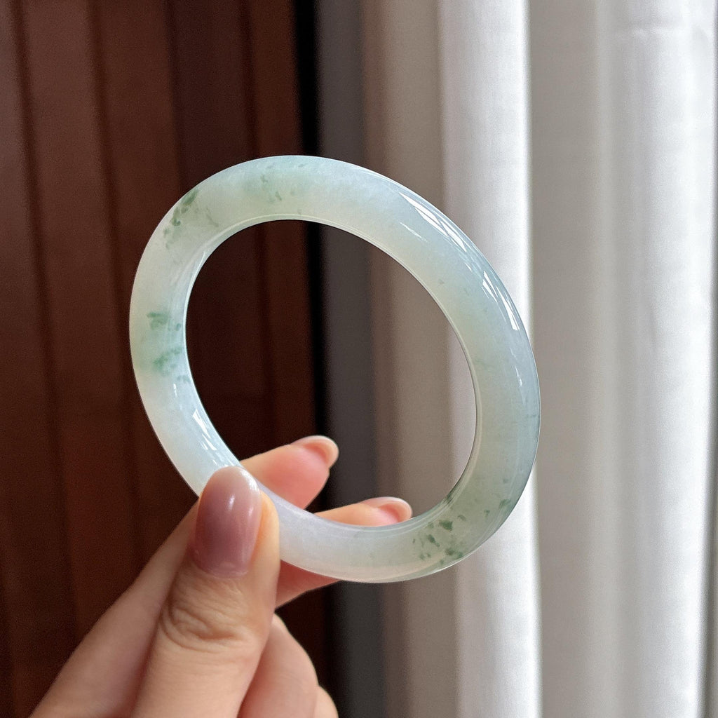 糯冰飘花圆条手镯 54圈 天然缅甸A货翡翠（yc504717）