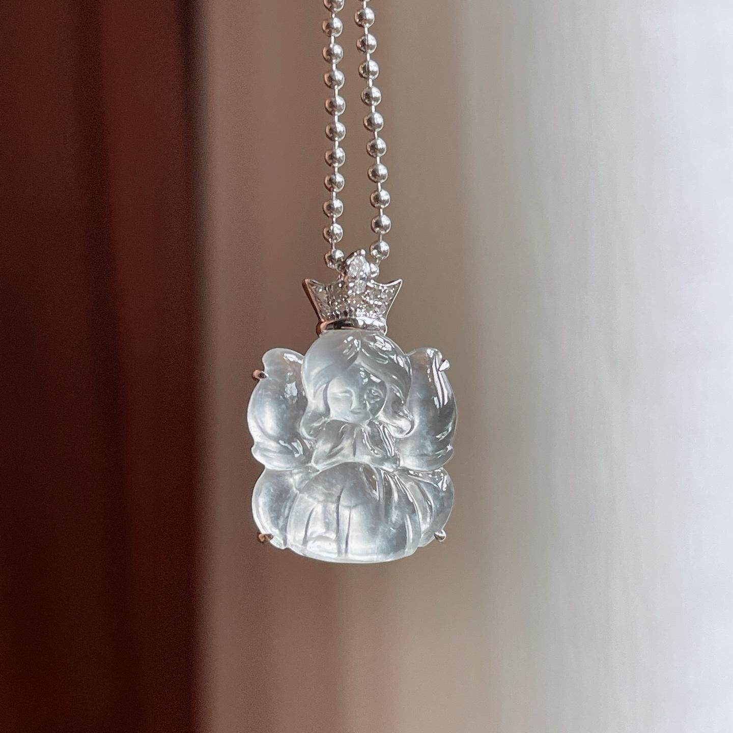 18k金镶玻璃种翡翠天使（yc248548）