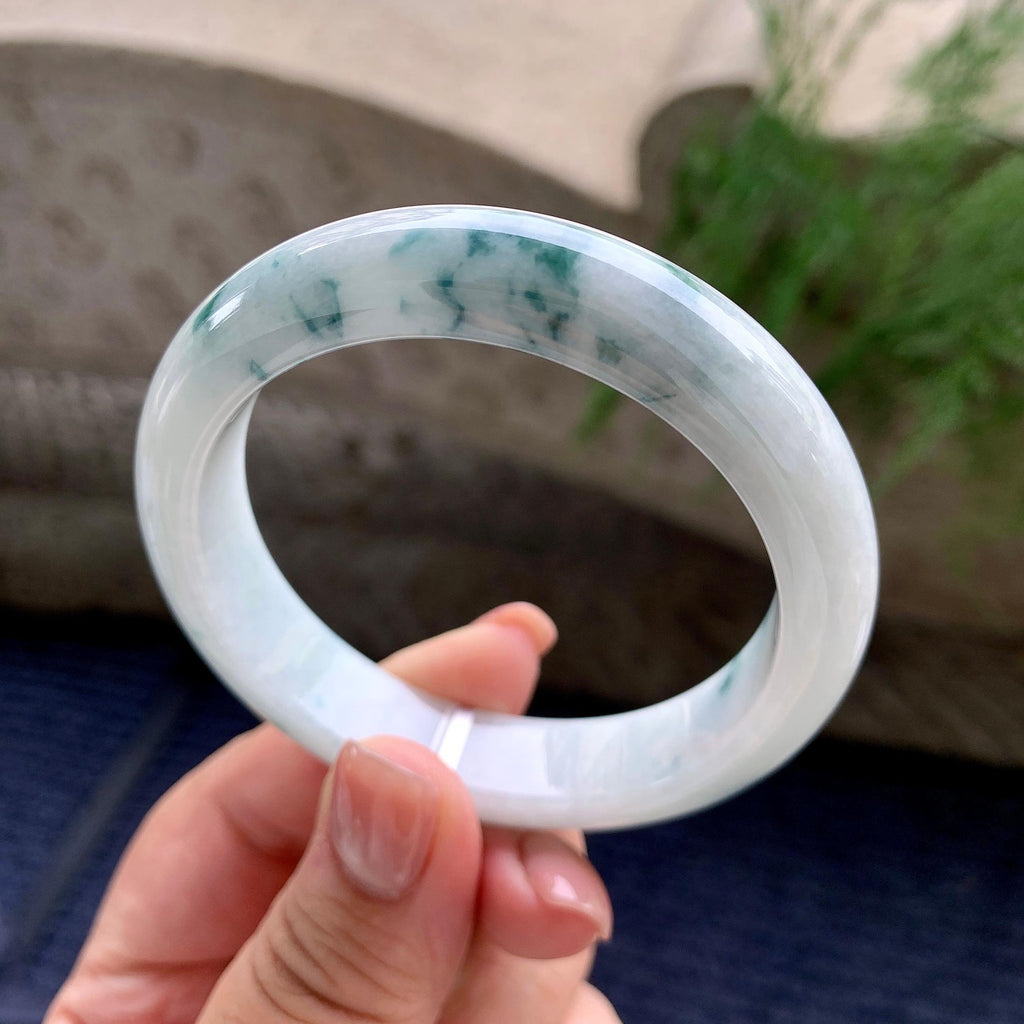 糯种飘蓝花正圈平安镯 54圈口 天然缅甸A货翡翠（yc481920）