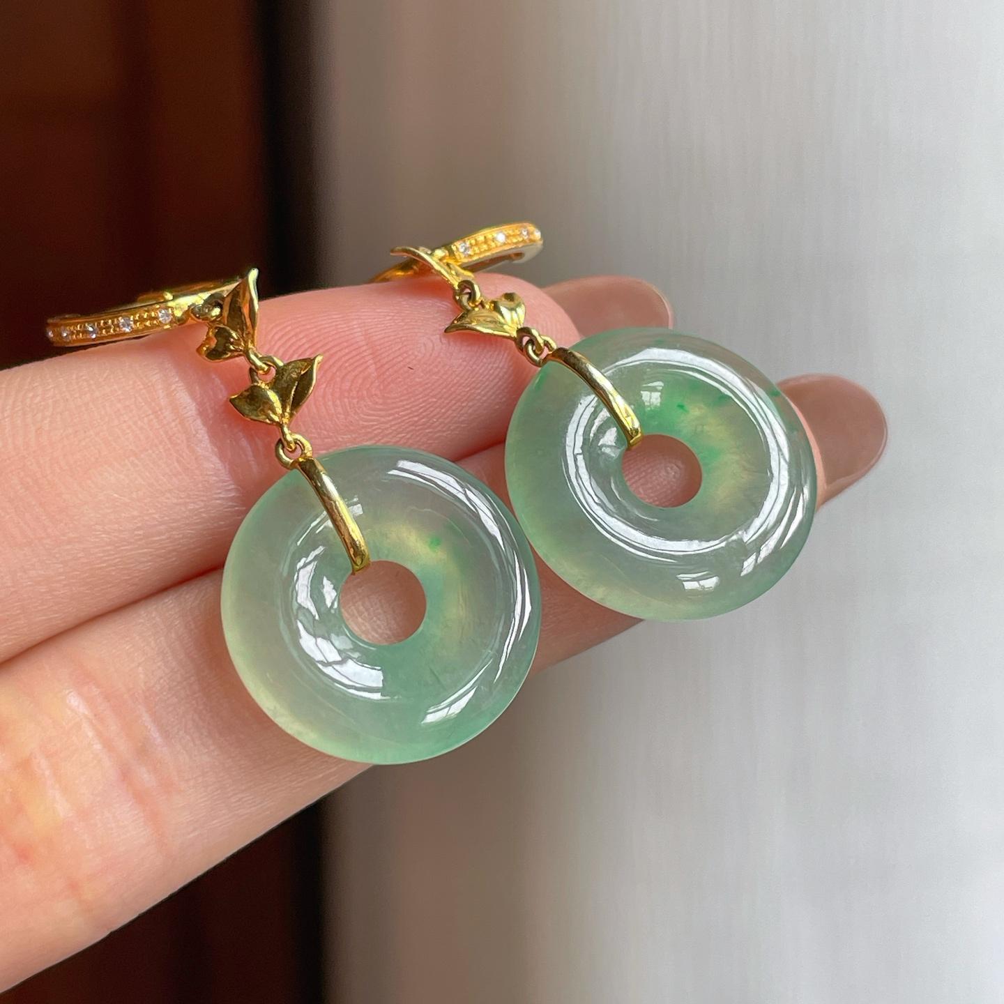 18k金镶冰种晴底翡翠耳饰（yc358345）