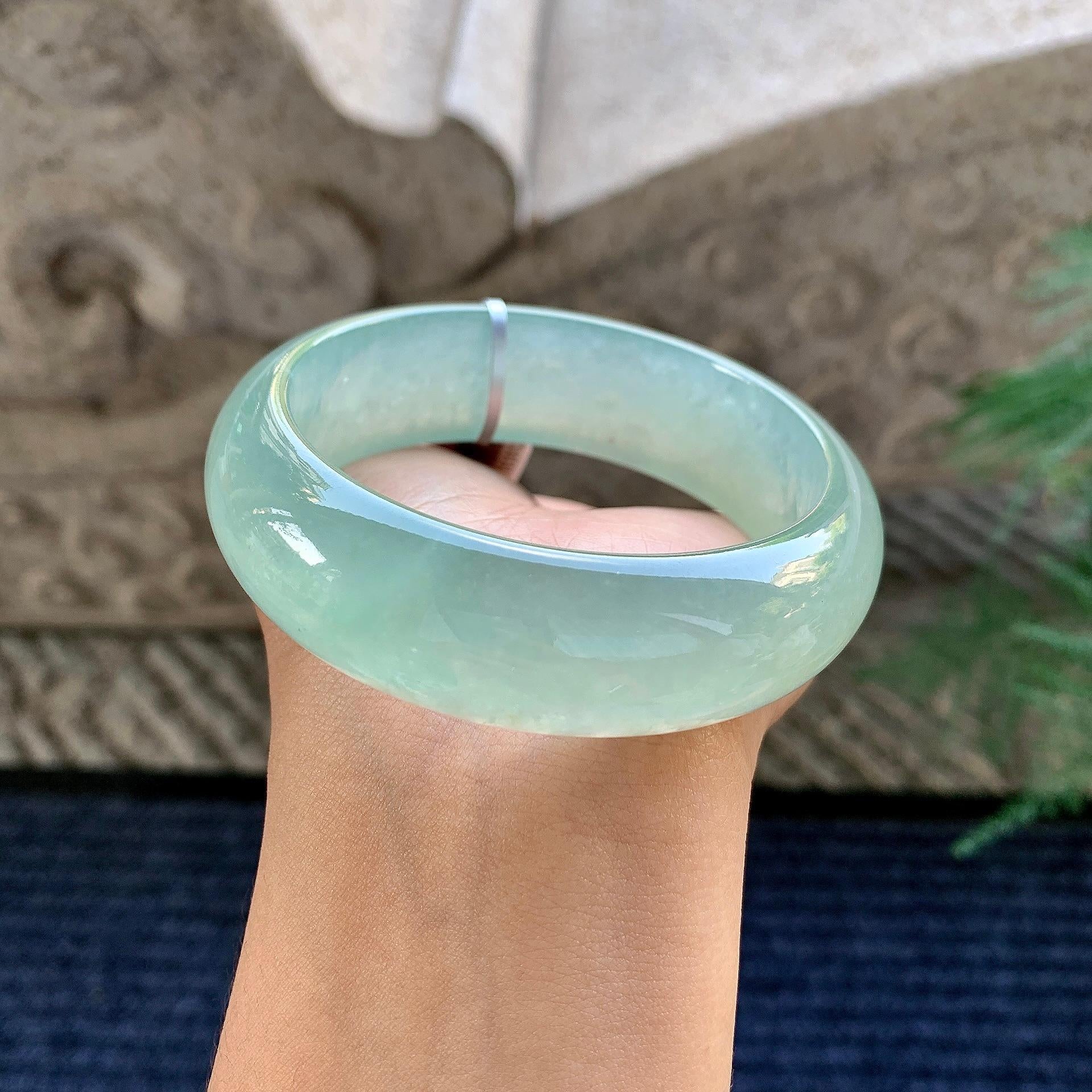 糯冰种晴水宽版轮胎手镯（58.5mm）（yc243442）