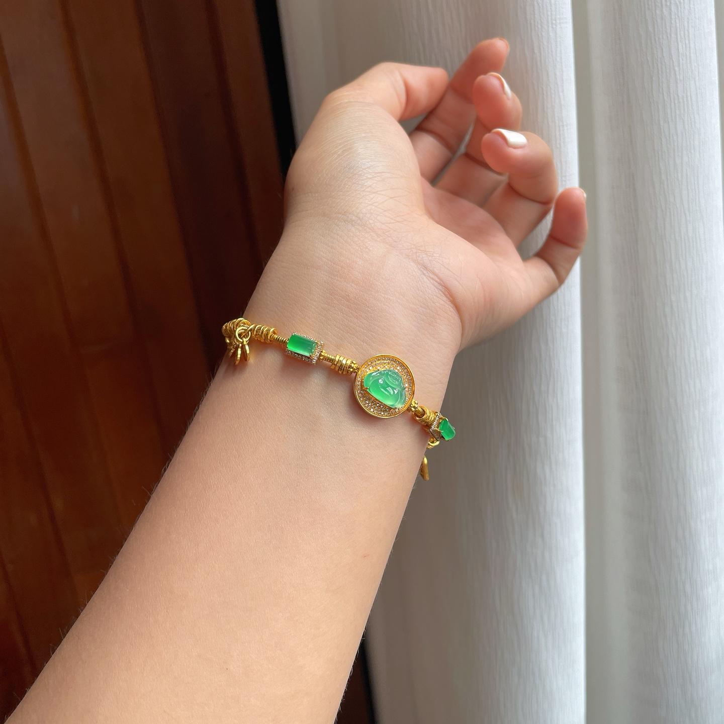 足金冰种佛公翡翠手链（yc253150）