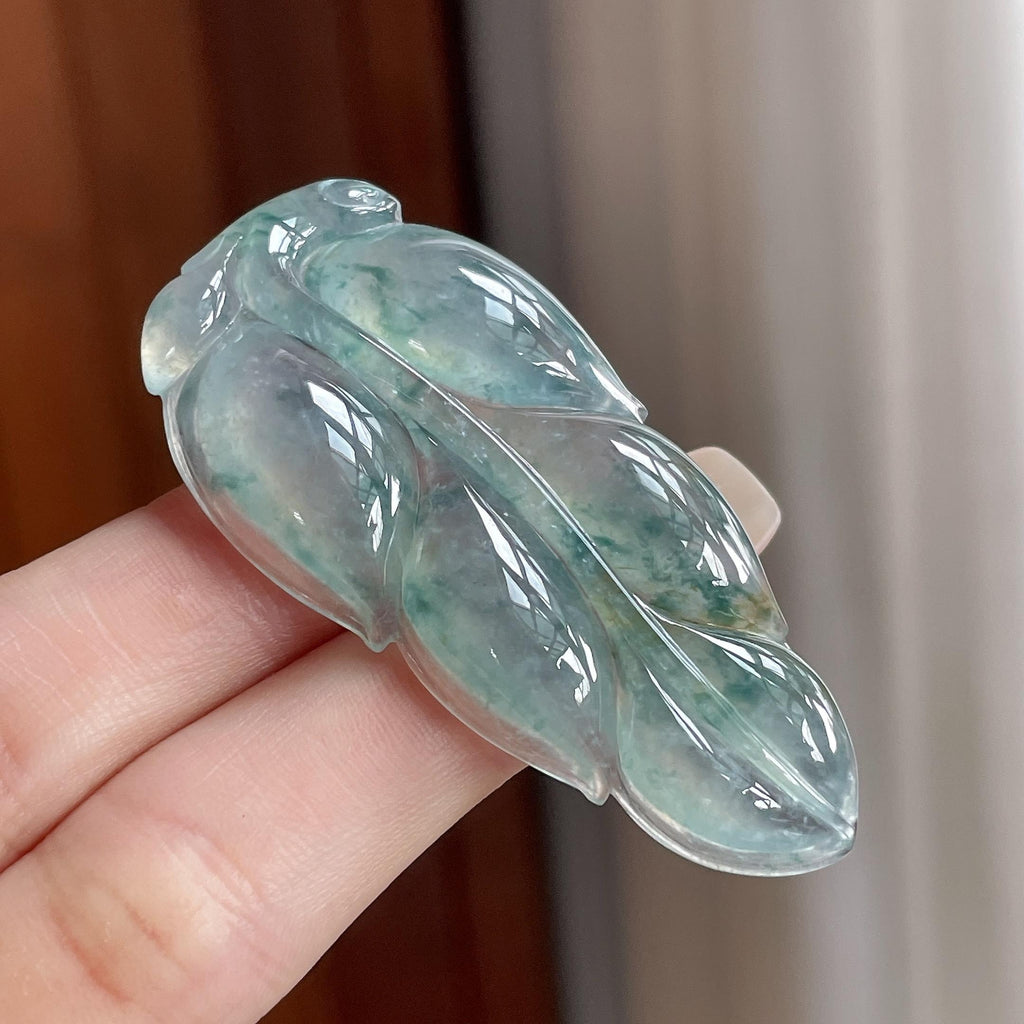 冰种飘花玉叶挂件（yc774409）
