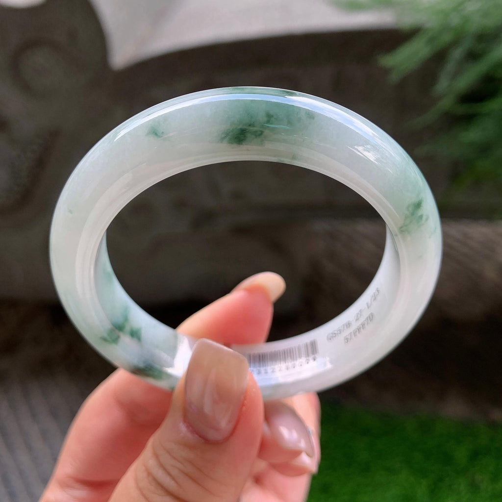 细糯种飘蓝花正圈平安镯  53圈口  天然缅甸A货翡翠（yc418857）