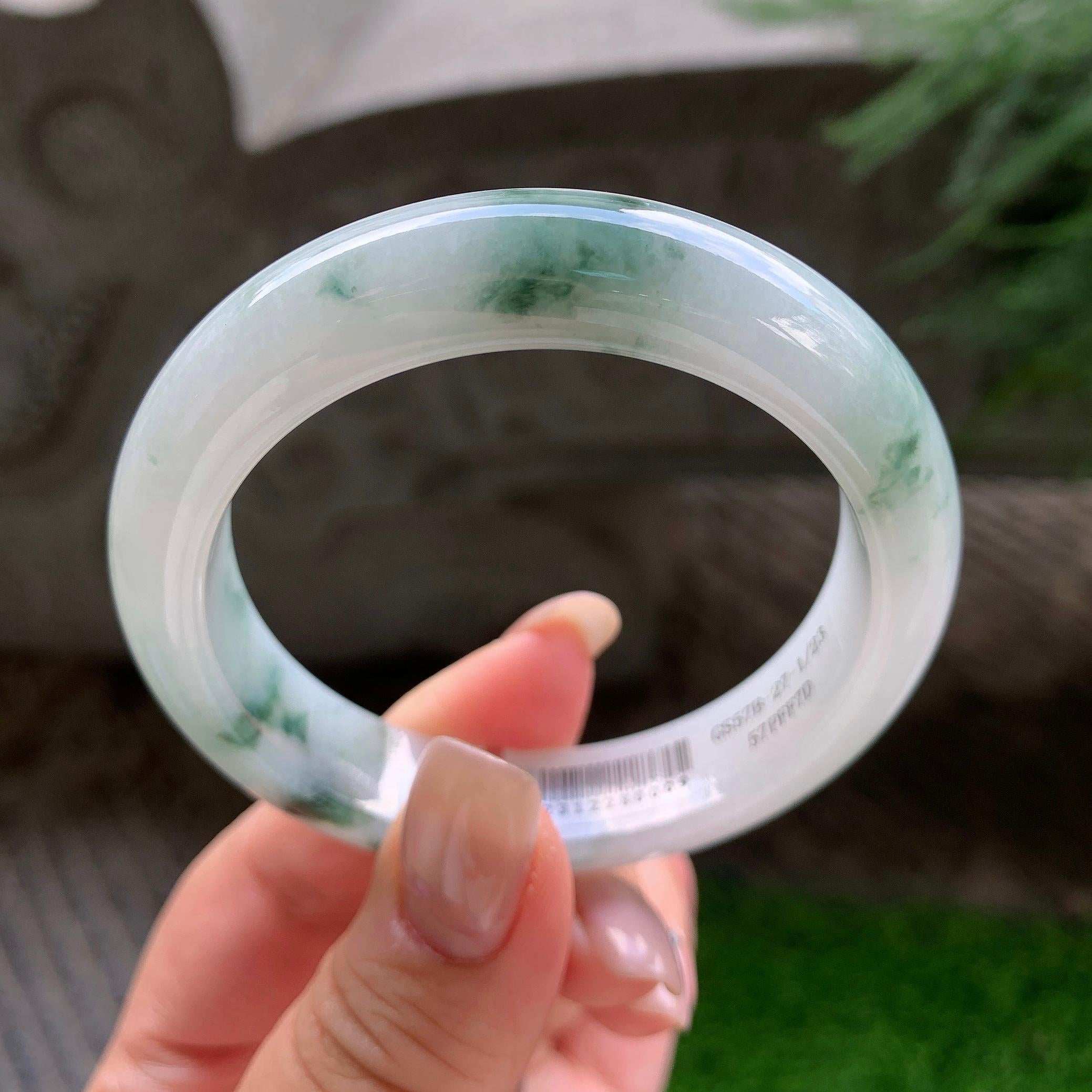 细糯种飘蓝花正圈平安镯  53圈口  天然缅甸A货翡翠（yc418857）