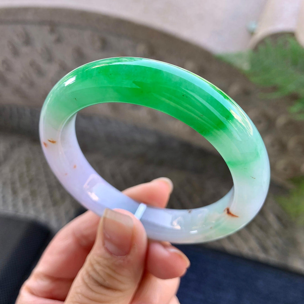 细糯种飘绿洒金平安镯（53mm）（yc305675）