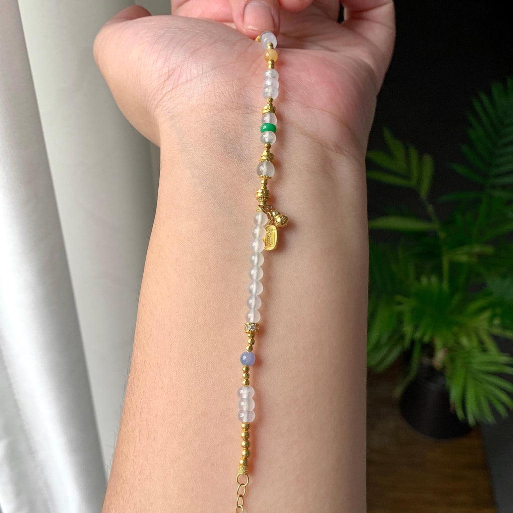 18K金镶糯冰种多彩小米珠手链（yc207249）