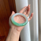 糯冰带色圆条翡翠手镯（58mm）（yc238188）