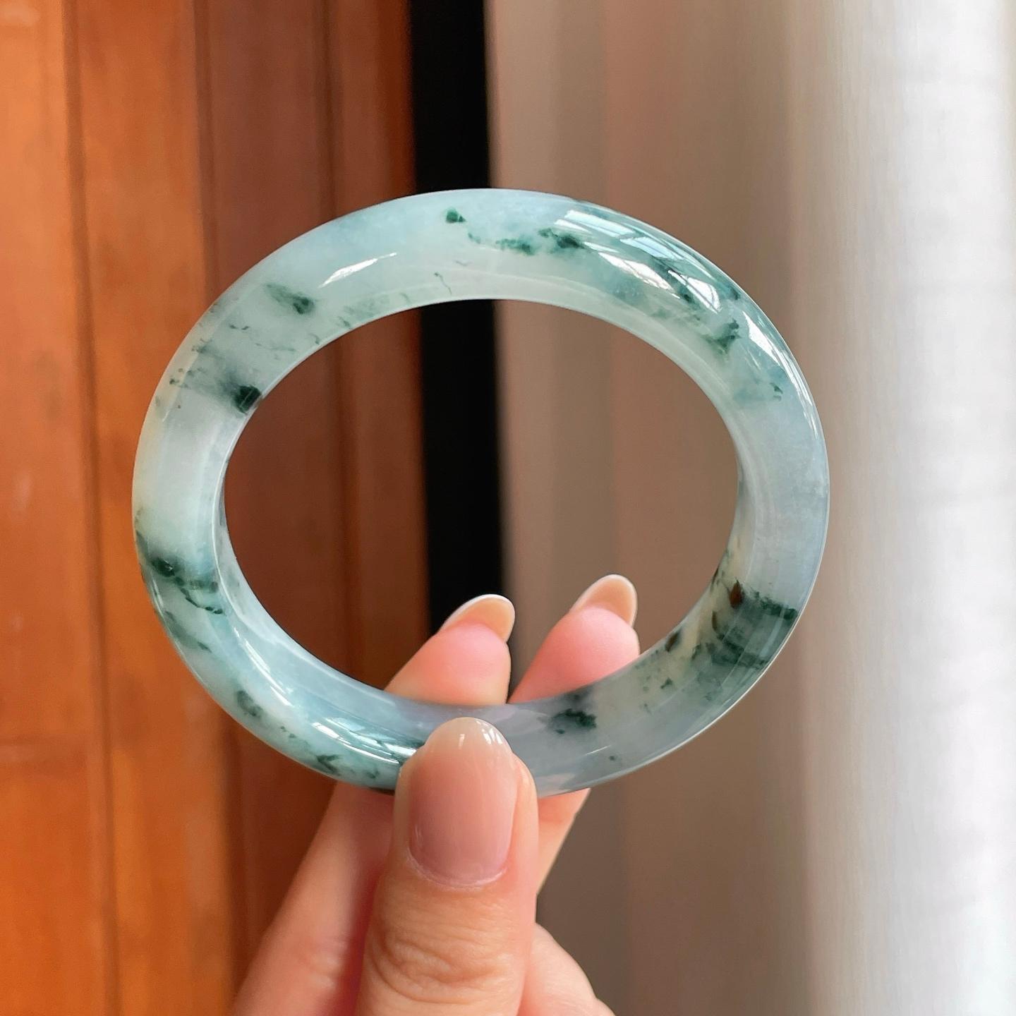 糯冰飘花翡翠平安镯（54.8mm)（yc375376）