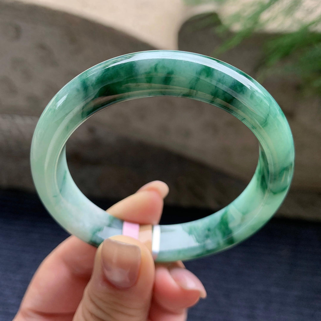 细糯种飘蓝花正圈平安镯  56.8圈口 天然缅甸A货翡翠（yc405538）