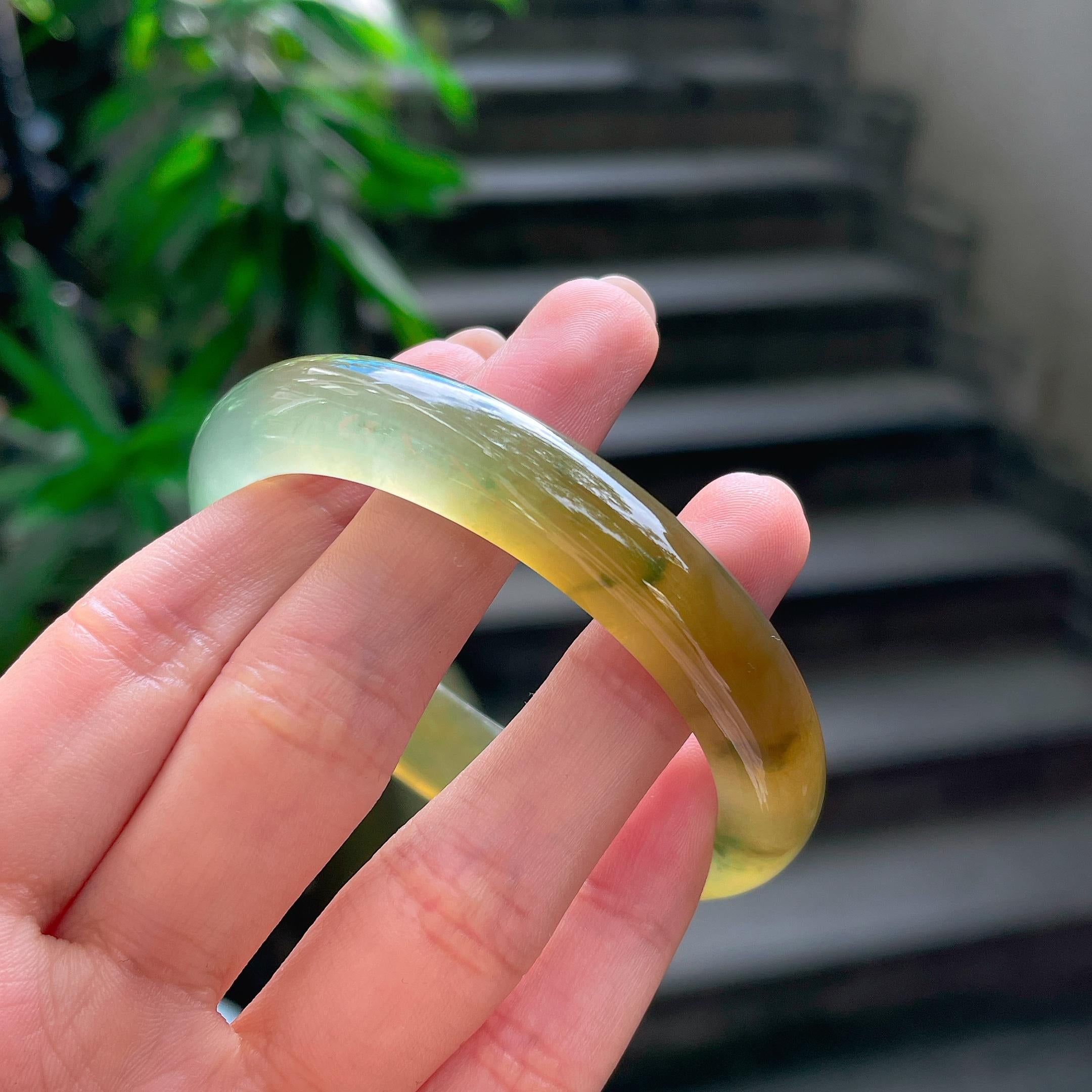 高冰种黄翡飘花特色贵妃镯 53圈 天然缅甸A货翡翠（yc506765）