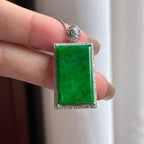 Mặt bài vô sự mãn lục nhu băng đính vàng 18k Ngọc phỉ thúy tự nhiên loại A Myanmar (yc450419)
