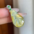 18k金钻镶冰种黄翡翡翠叶子（yc280278）