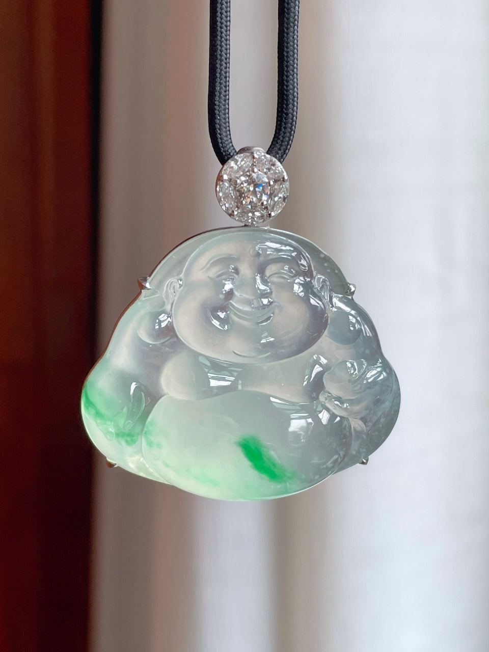 18k金钻镶冰种飘绿花翡翠佛公（yc165316）