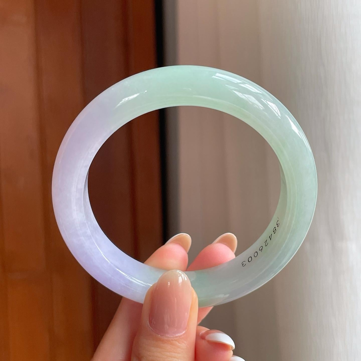 糯冰春带彩翡翠平安镯（56.2mm)（yc374042）